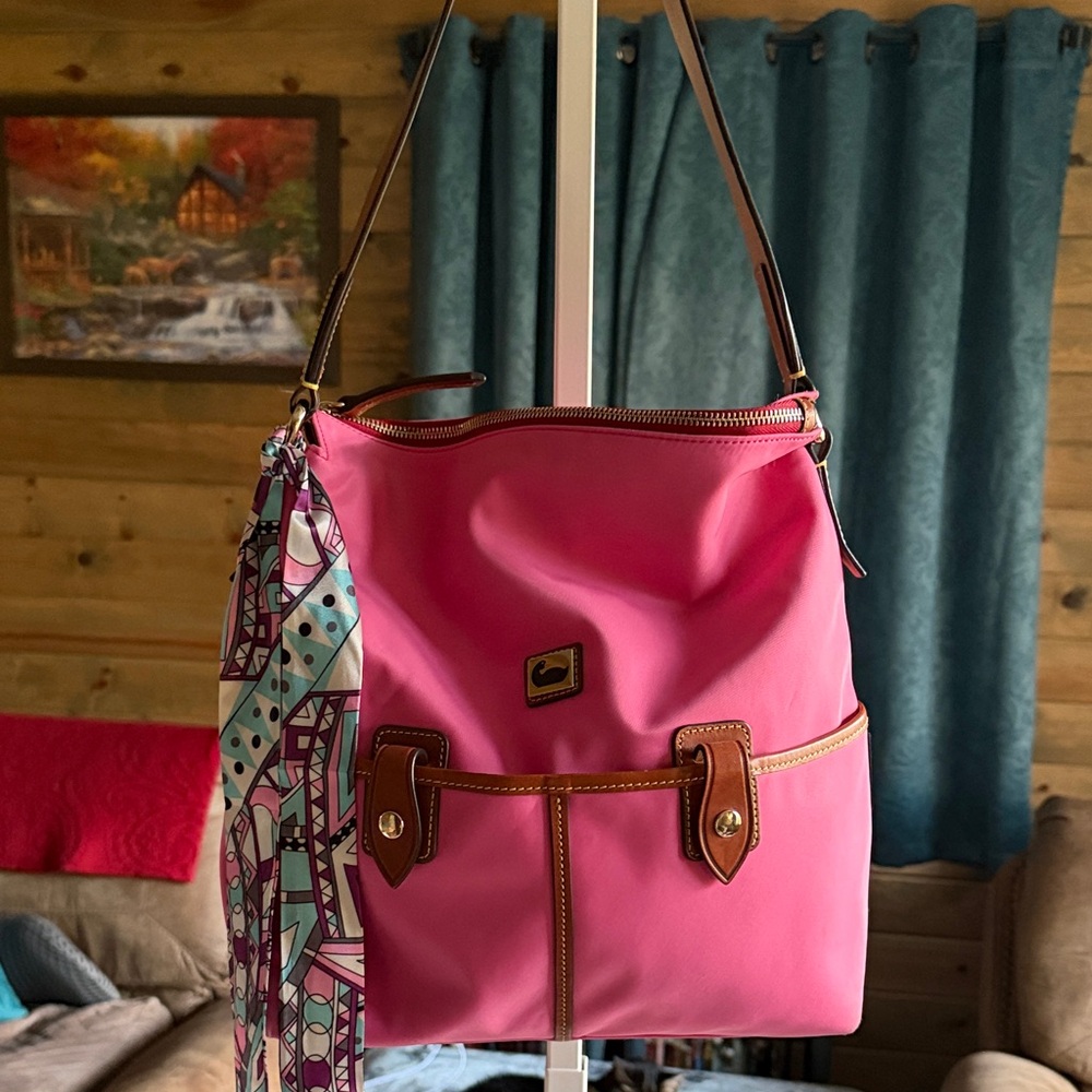 Dooney & Bourke Pink Shoulder Bag with Brown Trim